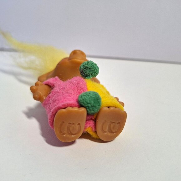 Wishnik Clown Troll Vintage 60s Long Yellow Hair Pink Green 3" Doll - Picture 5 of 9